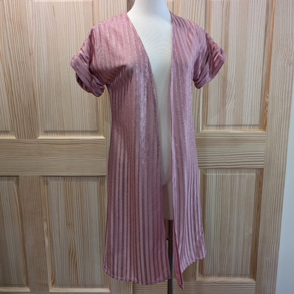 Vintage 70s Oops California rose pink metallic striped duster - Picture 1 of 6